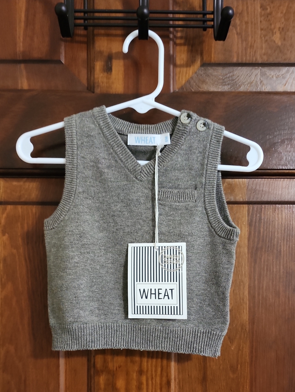 Kids' Gray Knit Vest - Brown Sleeveless Sweater (6 Months)